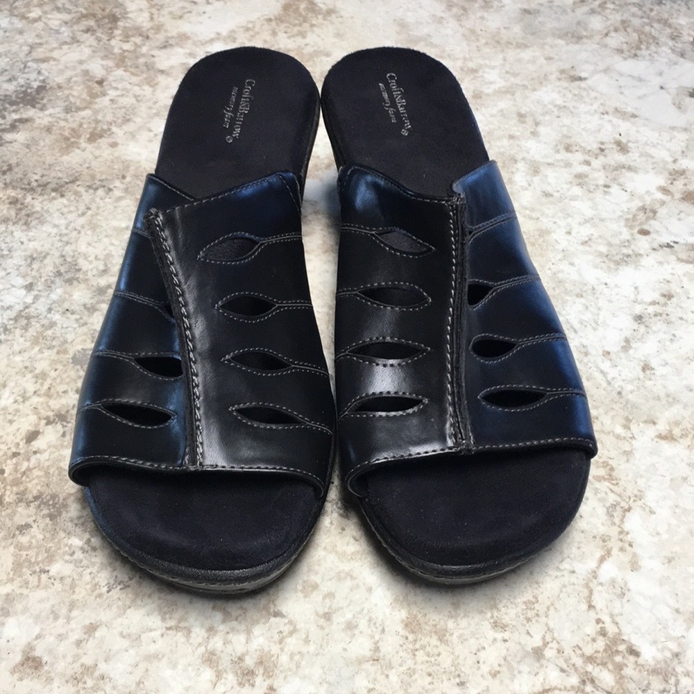 Craft & Barrow Memory Foam Black Open Toe Heel size 8 1/2 m